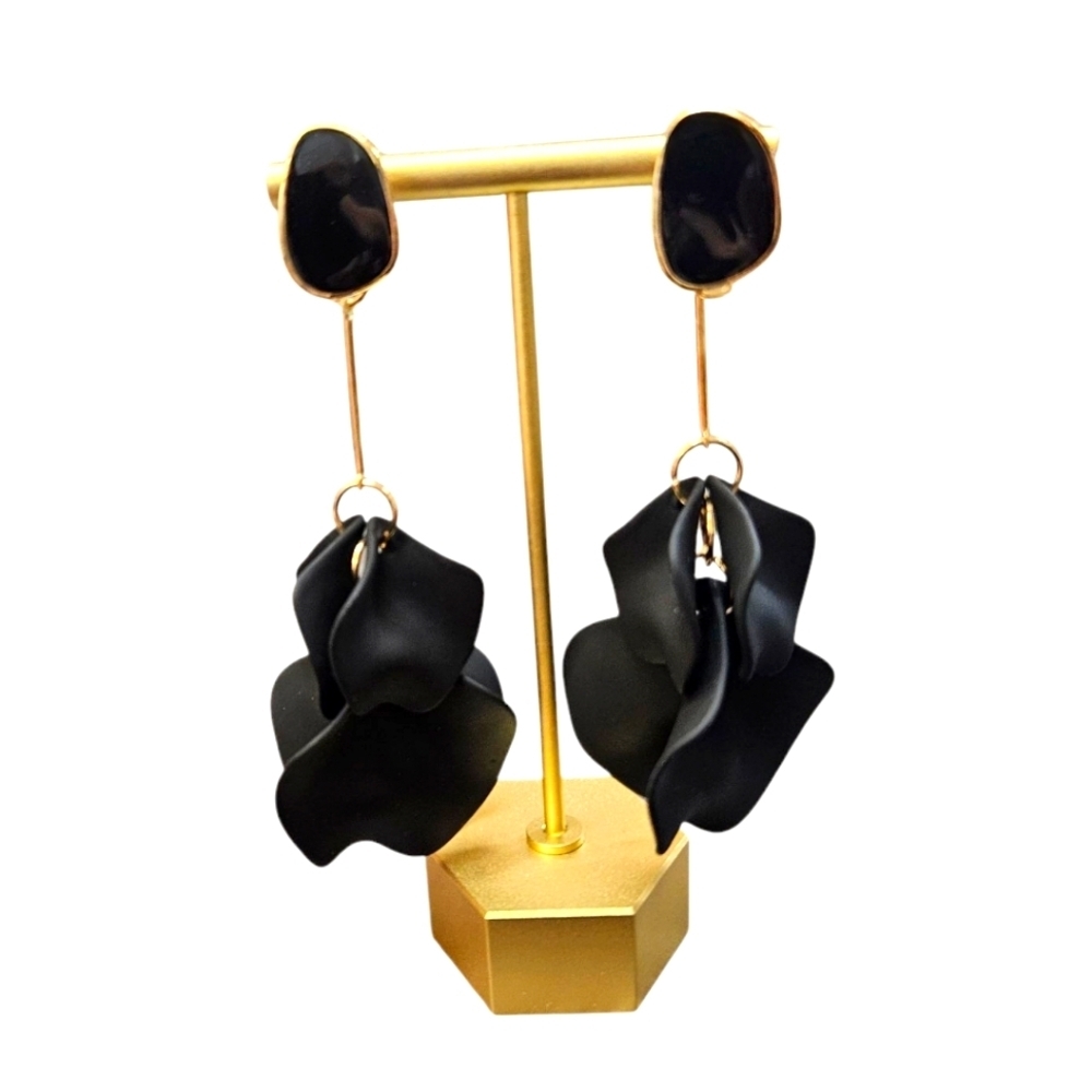 NEW Black Dangle Petal Earrings